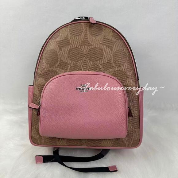Coach Court Backpack In Maxi Signature Canvas In Tan/Dusty Pink CCK72 NWT - Picture 1 of 9